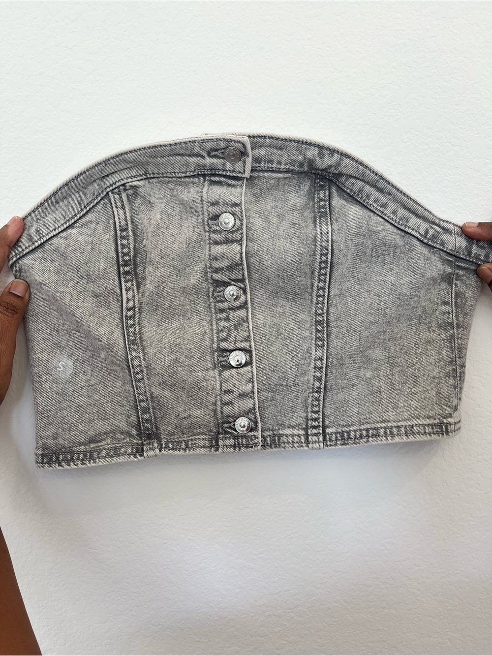 H&M Washed Grey Denim Button-Front Tube Top